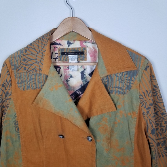 Vintage 90s Y2K Alain Weiz Sport Printed Double-breasted Corduroy Jacket Sz 18 - Picture 5 of 15